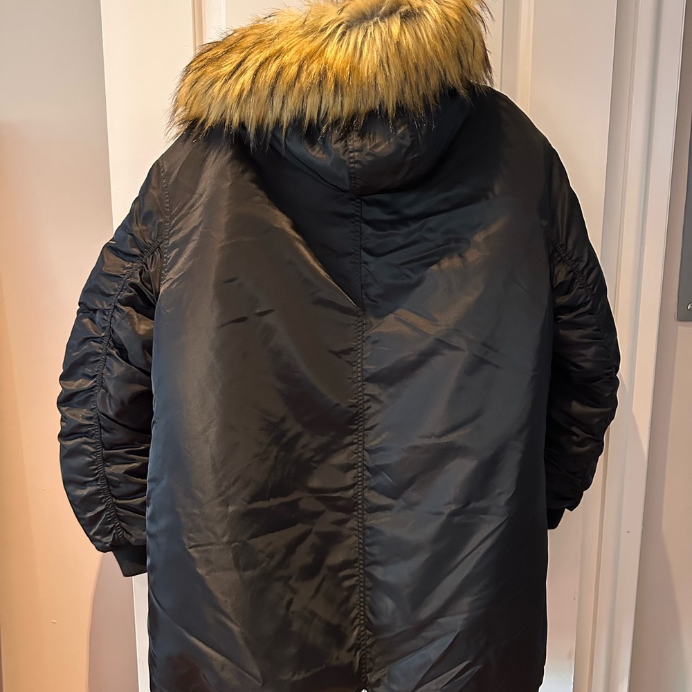 The Kooples Black Utility Jacket Parka with Faux Fur Trim GUC - Picture 2 of 9